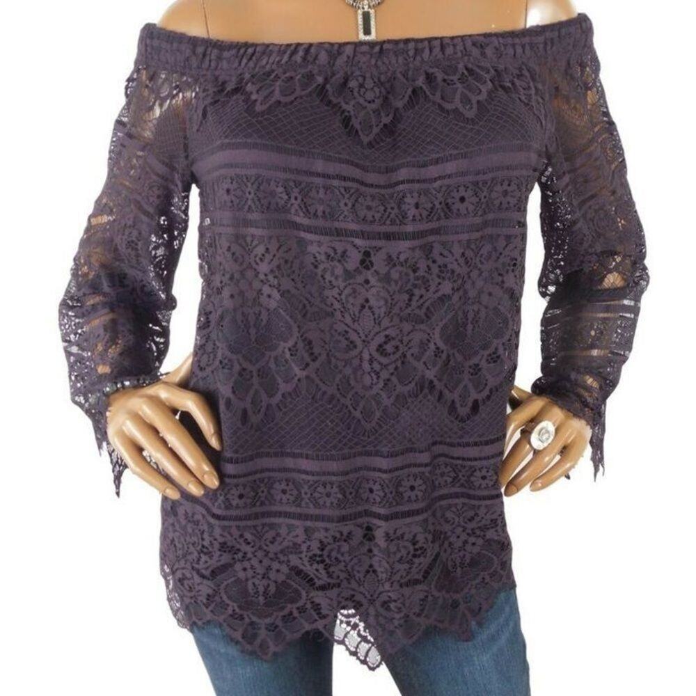 APT. 9 plum off the shoulder full long sleeve lace top